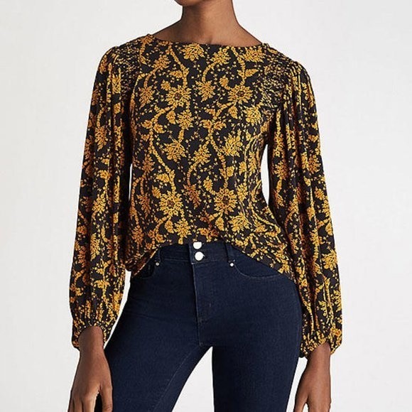 Ann Taylor Tops - ANN TAYLOR Peppercorn Floral Lydia Boatneck Puff Sleeve Ladies Career Top, M